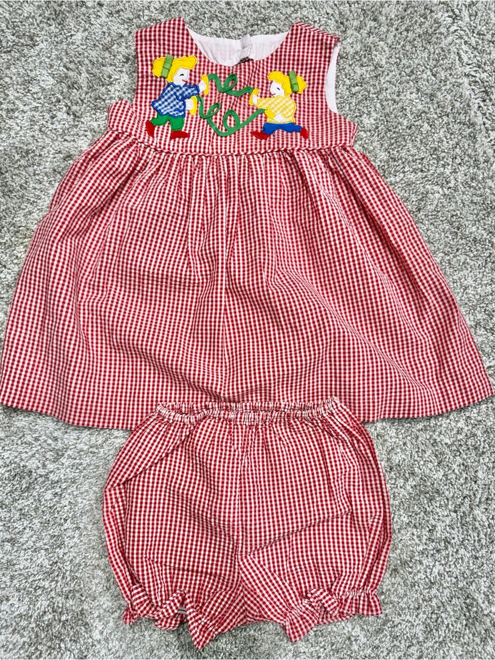 VINTAGE COPPER KEY Gingham Toddler Girl Embroidered Dress + Bloomers Set - Picture 2 of 3